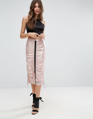 Metallic Midi Skirt with Channel Detail