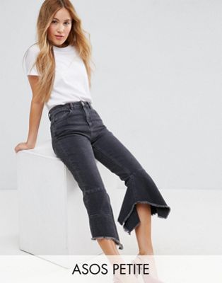 PETITE FARLEIGH High Waist Slim Mom Jeans with Extreme Waterfall Hem in Washed Black