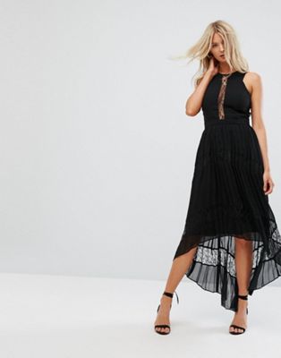 Adelyn Rae Irina Pleeated Lace Insert Maxi Dress