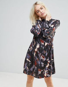 b.Young Abstract Print Dress With Ruffle Panels