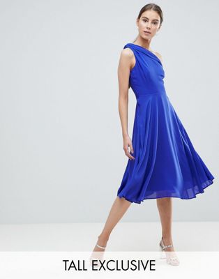 John Zack Tall Drapey One Shoulder Midi Dress