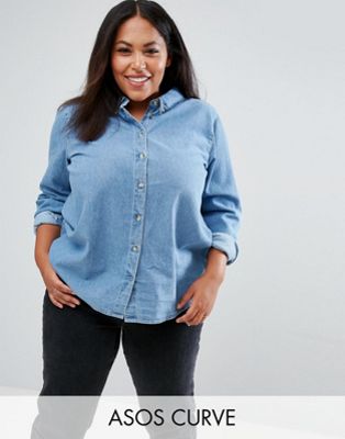 DESIGN Curve denim shirt in midwash blue