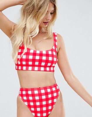 DESIGN FULLER BUST Mix and Match 'The Crop' Bikini Top in Red Gingham DD-G