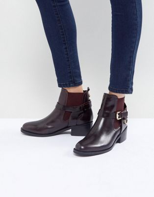 Carvela Saddle Leather Buckle Flat Ankle Boots