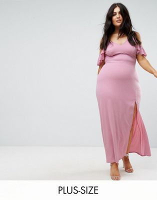 Club L Plus Frill Detail Crepe Maxi Dress