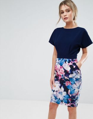 Paper Dolls Midi Dress with Kimono Sleeve and Printed Skirt