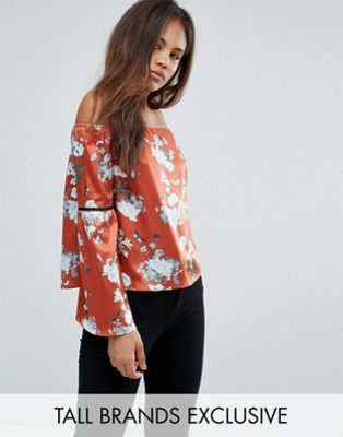 Missguided Tall Bardot Floral Print Top