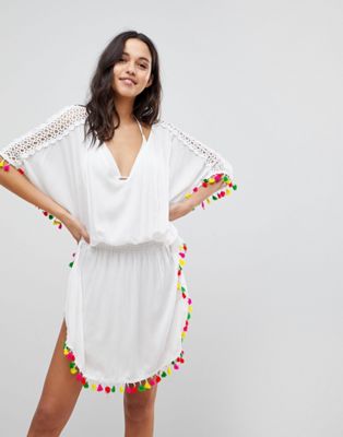 Anmol Neon Tassel Trim Beach Dress