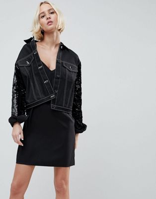 N12H Jetset Cropped Denim Sequin Sleeve Jacket