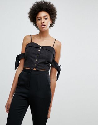 N12H All Ready Suedette Off Shoulder Crop Top