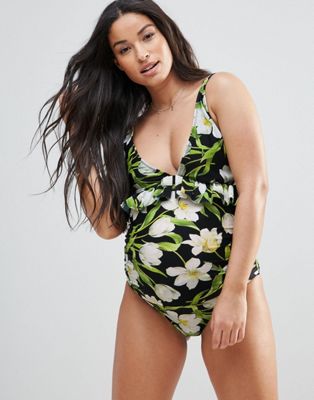 DESIGN Maternity Riviera Floral Frill Tankini Bikini Top