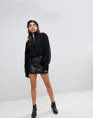 Mango Vinyl Ruffle Front Mini Skirt