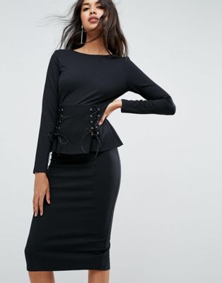 Midi Dress with Corset Peplum Detail