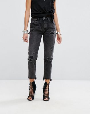 One Teaspoon Awesome Baggies Highwaisted Jean with Rips and Raw Hem