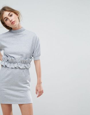 Lost Ink High Neck Sweat Dress With Ruffle Trim Waist