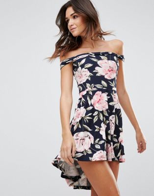 Ax Paris Hi Lo Bandeau Dress In Floral Print