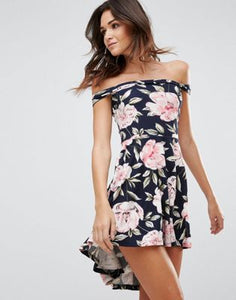 Ax Paris Hi Lo Bandeau Dress In Floral Print