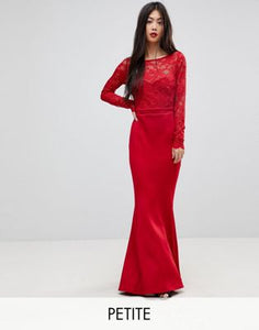 City Goddess Petite Bow Back Maxi Dress With Lace Body