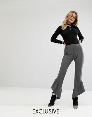 Missguided Pinstripe Asymmetric Frill Hem Pant