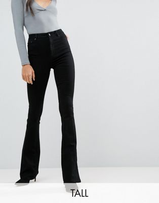 DESIGN Tall bell flare jeans in clean black with pressed crease