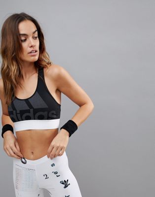 adidas Medium Support Logo Bra In Black