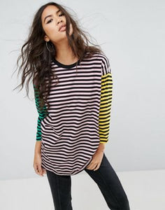 Cut about Coloublock Stripe Oversized Top