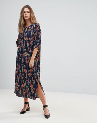 Just Female  Tia Floral Print Slit Shift Dress