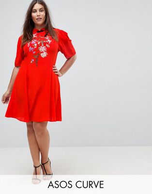 Curve Chinoiserie Embroidered Mini Dress