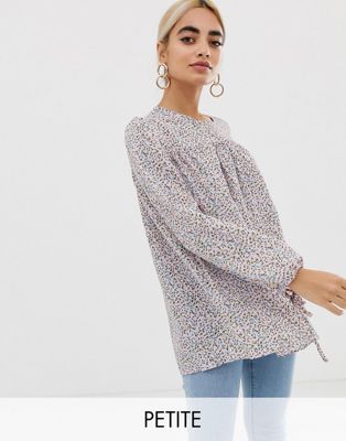 Glamorous Petite Relaxed Smock Top In Romantic Floral