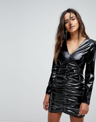Miss Selfridge Ruched Vinyl Mini Dress