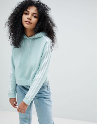 adidas Originals adicolor Three Stripe Cropped Hoodie In Mint