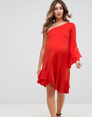 GeBe Maternity One Shoulder Mini Dress With Frill Detail
