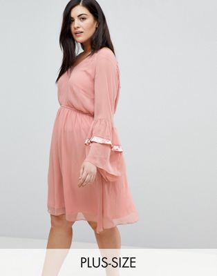 Lost Ink Plus Smock Dress With Tiered Ruffle Sleeves