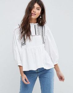 Cotton Victoriana Top with Contrast Lace Detail