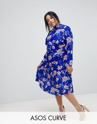 CURVE Bright Floral High Neck Midi Dress