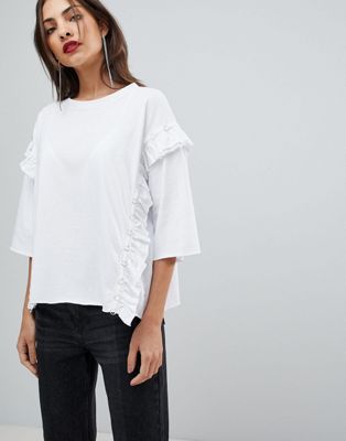 Mango Eyelet And Frill Detail Top