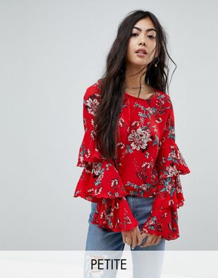 Glamorous Petite Top With Ruffle Layer Sleeves In Floral