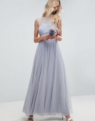 DESIGN Bridesmaid maxi prom dress with pearl trim