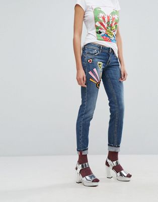 Iceberg Heart Patch Low Rise Slim Leg Jeans