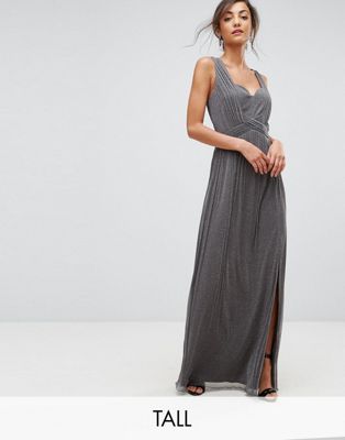 Little Mistress Tall Metallic Jersey Maxi Dress With Wrap Detail