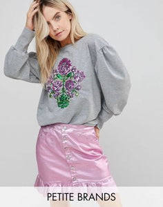 Chorus Petite Mutton Sleeve Sweater with Sequin Floral