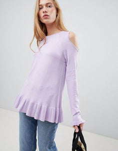 b.Young Ruffle Hem Cold Shoulder Top