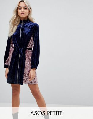PETITE Color Block Velvet Track Dress