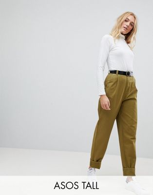 DESIGN Tall curved seam tapered casual pants with belt
