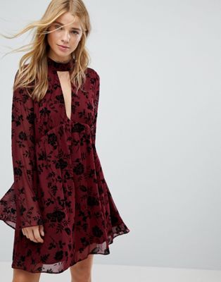 Honey Punch Swing Dress In Velvet Floral Burnout