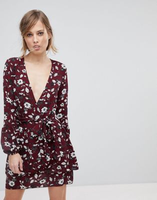 Parisian Floral Wrap Dress With Tie Waist