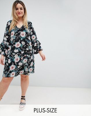 Lovedrobe Floral Print Ruffle Sleeve Swing Dress