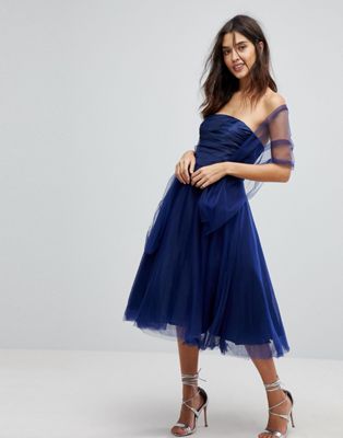 Forever Unique Tulle Strapless Midi Dress