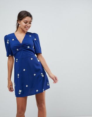 DESIGN floral embroidered mini tea dress