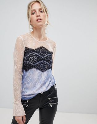 Morgan Premium Paneled Contrast Lace Top